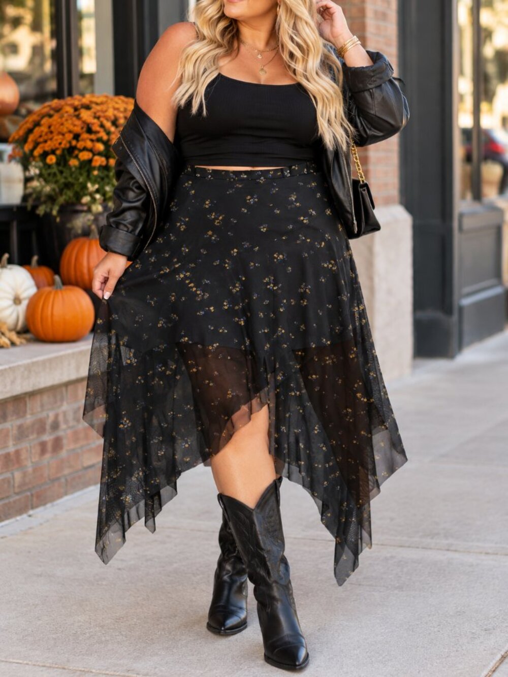 y2k black floral asymmetrical mesh skirt – size 20 xx